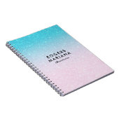 ピンク&ターコイズグラデーションフェイクグリッター ノートブック (右側)