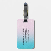 ピンク&ターコイズグラデーションフェイクグリッター ラゲッジタグ (裏面縦)