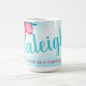 ピンク、ターコイズハイビスカスパーソナライズされたコーヒーマグ コーヒーマグカップ (中央)
