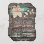 ピンク&ターコイズ素朴ウッドスウィート16パーティー 招待状 (正面/裏面)