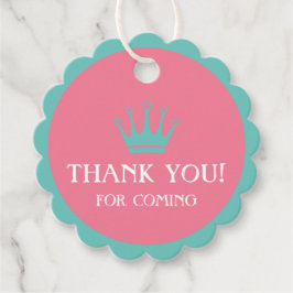 ピンク&ターコイズ赤ちゃんシャワーメッセージカード付きクラウン フェイバータグ