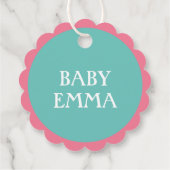 ピンク&ターコイズ赤ちゃんシャワーメッセージカード付きクラウン フェイバータグ (裏面)