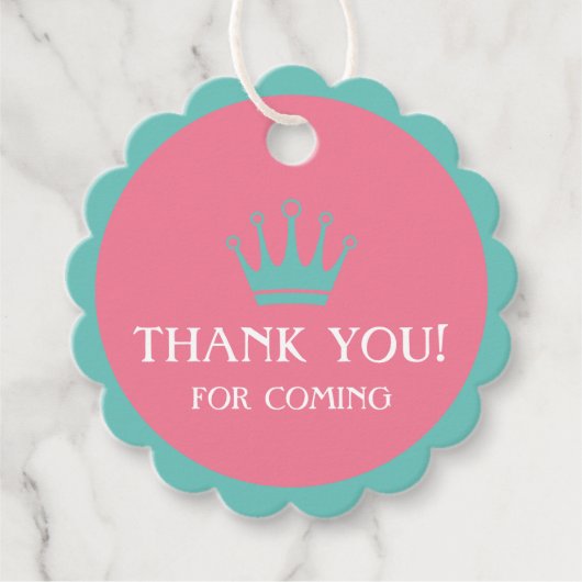 ピンク&ターコイズ赤ちゃんシャワーメッセージカード付きクラウン フェイバータグ (正面)