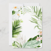 ピンク、ターコイズ、オーキッドのトロピカルな花柄 セーブザデート (裏面)