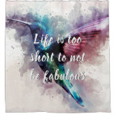 ピンク、ターコイズ、パープルウォーターカラーハミングバード シャワーカーテン (正面)