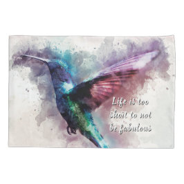 ピンク、ターコイズ、パープルウォーターカラーハミングバード 枕カバー