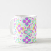 ピンク、ターコイズ、フローラ コーヒーマグカップ (正面左)