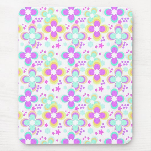 ピンク、ターコイズ、フローラ マウスパッド (正面)