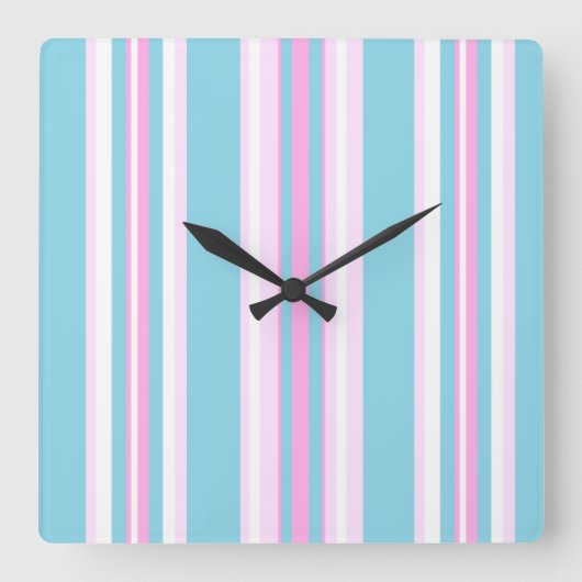 ピンク、ターコイズ、ホワイトデッキチェアストライプの壁時計 スクエア壁時計 (正面)