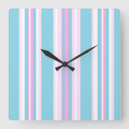 ピンク、ターコイズ、ホワイトデッキチェアストライプの壁時計 スクエア壁時計