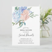 ピンク&ダスティブルーウォーターカラーフローラブライダルシャワー 招待状 (スタンド正面)