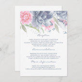 ピンク+ダスティブルーフローラ結婚ズ情報ゲスト エンクロージャーカード (正面/裏面)