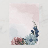 ピンク ダスティーブルー ネイビーブルー 花 緑の葉 詳細 エンクロージャーカード (裏面)