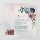 ピンク ダスティーブルー ネイビーブルー 花 緑の葉 詳細 エンクロージャーカード (正面/裏面)