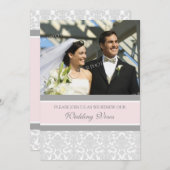 ピンク·ダマスク結婚写真の誓いの更新招待状 招待状 (正面/裏面)