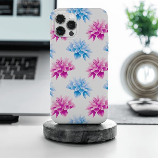ピンク ダリア、青いダリア、花柄、花 Case-Mate iPhoneケース