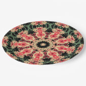 ピンク&ダークグリーンフラクタル万華鏡のように千変万化するパターンプレート ペーパープレート (アングル)