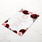 ピンク&ダークレッドフローラグラムモダンの結婚写真 箔招待状 (回転した状態)