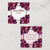 ピンク&ダークレッドローゼズフローラ名刺 スクエア名刺 (正面/裏面)
