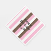 ピンク、チョコレート、ホワイトストライプ誕生日 スタンダードランチョンナプキン (角)