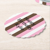 ピンク、チョコレート、ホワイトストライプ誕生日 ペーパーコースター (アングル)