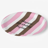 ピンク、チョコレート、ホワイトストライプ誕生日 ペーパープレート (アングル)