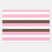 ピンク、チョコレート、ホワイトストライプ誕生日 ラッピングペーパーシート (正面3)