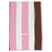 ピンク、チョコレート、白ストライプ色 ミディアムペーパーバッグ (裏面)