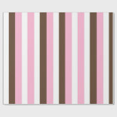 ピンク、チョコレート、白ストライプ色 ラッピングペーパー (フラット)
