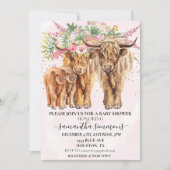 ピンク ツインズ ママ パパ ハイランド コウ カルベビーシャワー 招待状 (正面)