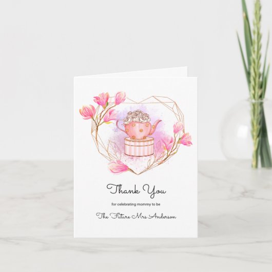 ピンク ティーパーティー お礼 ローズゴールド ホワイト カード (正面)