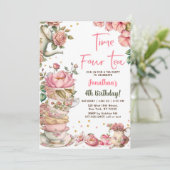 ピンク ティーパーティー タイム フォー ティー バースデー 招待状 (スタンド正面)