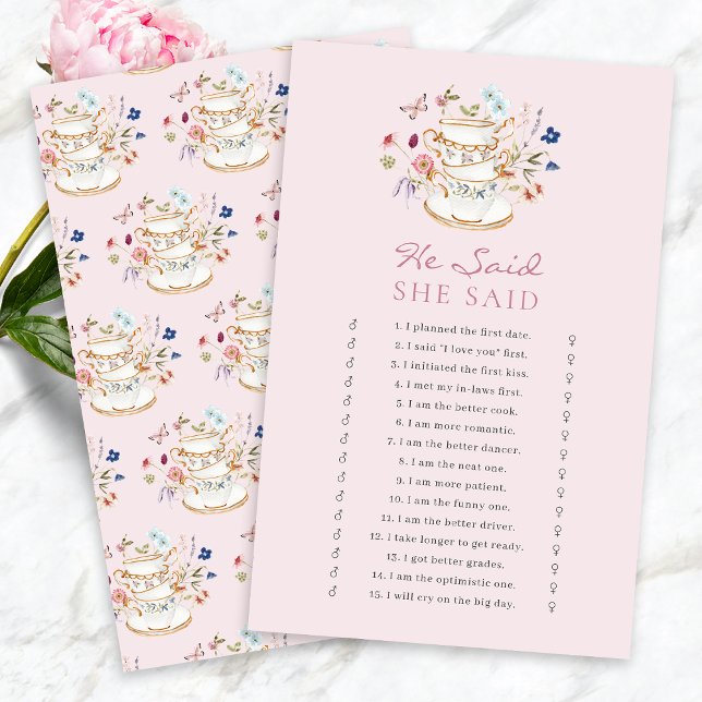 ピンク ティーパーティー ブライダル ゲーム (Pink Tea Party Bridal  Shower He Said She Said Game by Painted Paperie
)