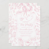 ピンク ティーパーティー ベビーシャワー 招待状 (正面/裏面)