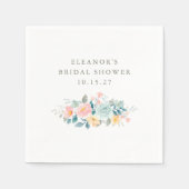 ピンク ティール ウォーターカラー フローラル ブライダル シャワー カスタム スタンダードカクテルナプキン (正面)