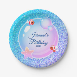ピンク ティール グリッター 女の子 マーメイド 誕生日パーティー  ペーパープレート