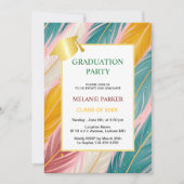 ピンク ティール ゴールド 大学卒業パーティー 招待状 (正面)