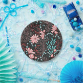 ピンク & ティール ダーク フローラル パターン ペーパープレート (パーティー)