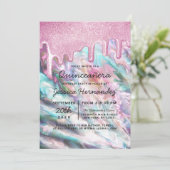 ピンク ティール パール オパール グリッター ドリップス キンセアニェラ 招待状 (スタンド正面)