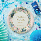 ピンク ティール ビンテージ 花 植物 100歳 誕生日  ペーパープレート (パーティー)