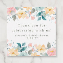 ピンク ティール フローラル ブライダル シャワー オーダーメイド サンクス