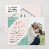 ピンク ティール ブルー 偽 グリッター シーケン セーブ・ザ・デート 案内ポストカード (正面/裏面)