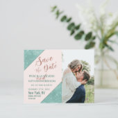 ピンク ティール ブルー 偽 グリッター シーケン セーブ・ザ・デート 案内ポストカード (スタンド正面)