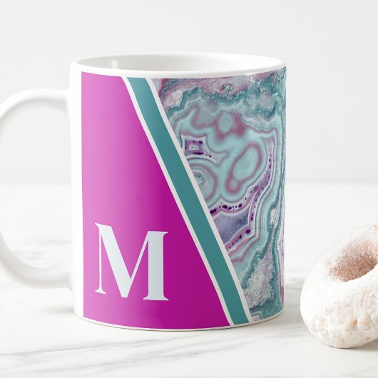 ピンク ティール モノグラムイニシャル コーヒーマグカップ