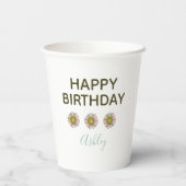 ピンク ティール レトロ フラワー 誕生日 紙コップ (裏面)