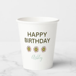 ピンク ティール レトロ フラワー 誕生日 紙コップ