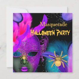 ピンク ティール 仮面 クモのハロウィンパーティーマスク 招待状