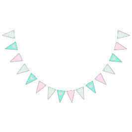 ピンク、ティール（緑がかった色）およびストライプのなハートの旗の旗 バンティングフラッグ