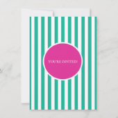 ピンク&ティール(緑がかった色)キッズボーリングパーティー誕生日招待状 招待状 (裏面)