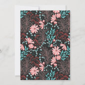 ピンク&ティール（緑がかった色）ダークフローラブライダルシャワー 招待状 (裏面)